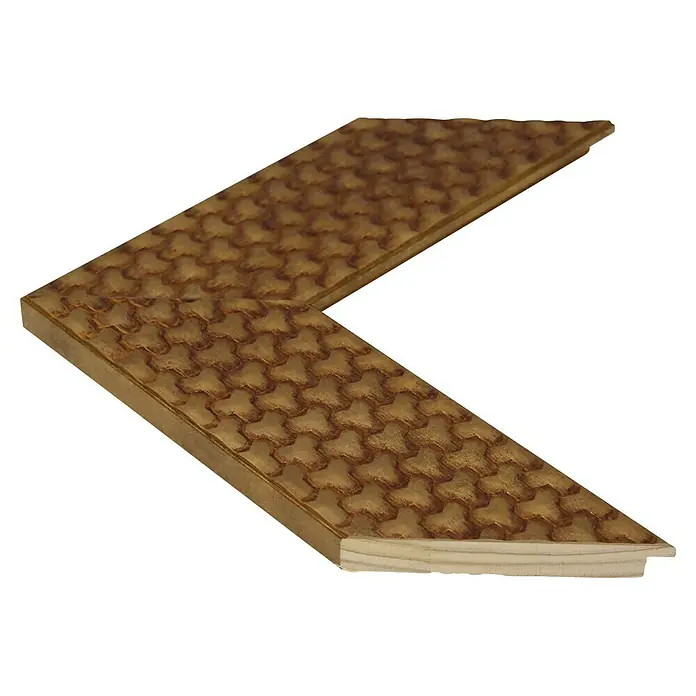 Espejo de pared Espiral - 56 x 150 cm, Oro - Marco de madera con superficie triangular y textura natural de la madera. Ideal para enmarcar fotos o espejos, aportando calidez a cualquier espacio.