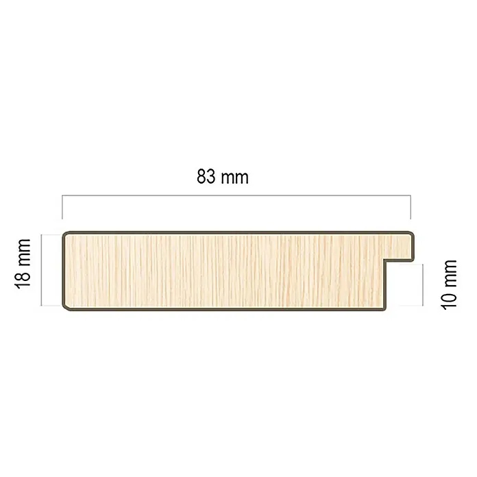 Espejo de pared Espiral - 56 x 150 cm, Gris - Vista detallada de un perfil de madera de 83 mm de ancho y 18 mm de alto con una ranura de 10 mm de profundidad.