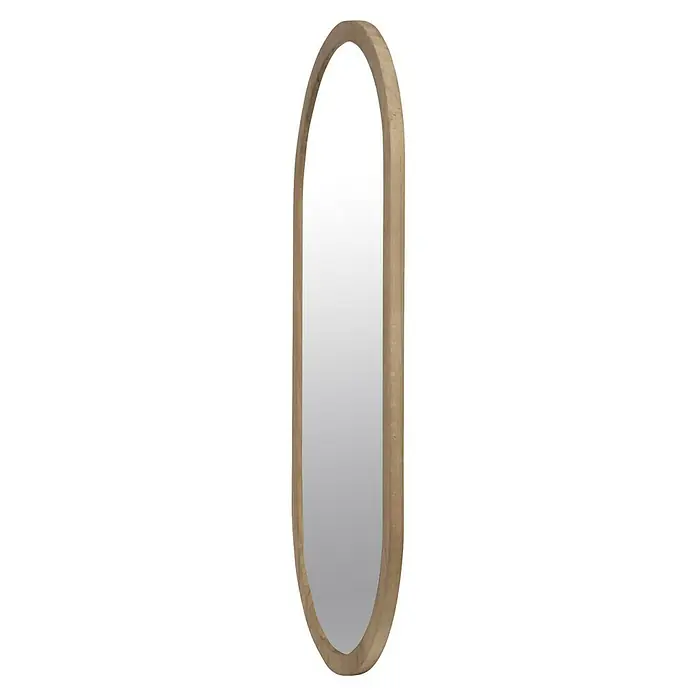Espejo de pared Alba - 58 x 118 cm, Roble - Espejo de pared ovalado con marco de madera clara. Un elemento decorativo elegante para tu hogar.