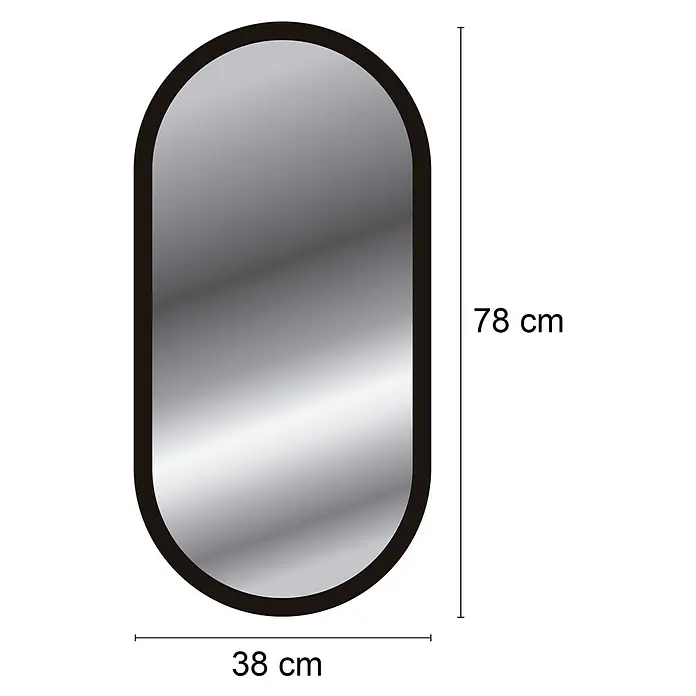 Espejo de pared Alba - 38 x 78 cm, Roble - Espejo ovalado con marco oscuro, que mide 78 cm de alto y 38 cm de ancho. Ideal para pasillo, baño o sala de estar.