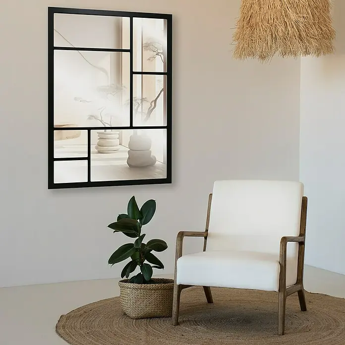 Espejo de pared Pop - 70 x 100 cm, Negro - Elegante imagen de espejo: un elegante espejo de pared con detalles en negro, que añade un toque de diseño moderno a cualquier habitación.