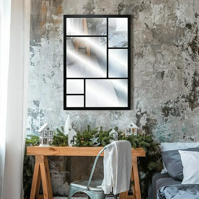 Espejo de pared Pop - 70 x 100 cm, Negro - Arte de pared con un elegante espejo de paneles múltiples que añade un toque moderno a cualquier habitación. La decoración perfecta para tu hogar.