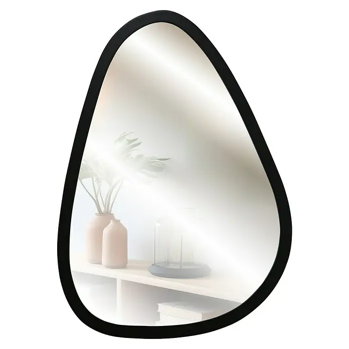 Espejo de pared Gota - 48 x 68 cm, Negro - Elegante espejo de forma irregular con marco negro. Ideal para espacios modernos y pasillos, aportando un toque de elegancia.