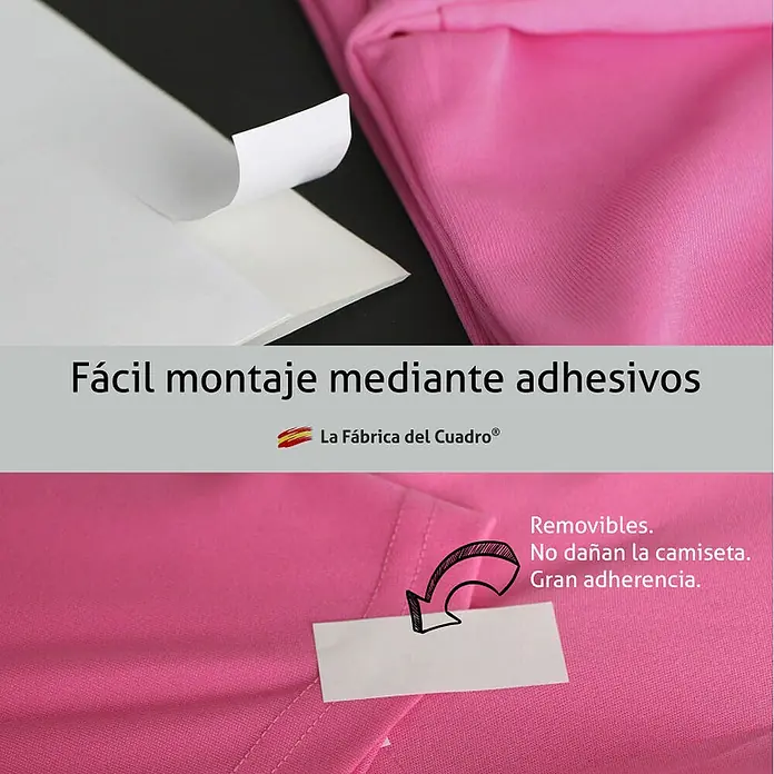 Cuadro enmarcado para camiseta - Negro, An x Al: 40 x 56 cm - Primer plano de un producto fijado con adhesivo, centrado en el fácil montaje y la fuerte adherencia.
