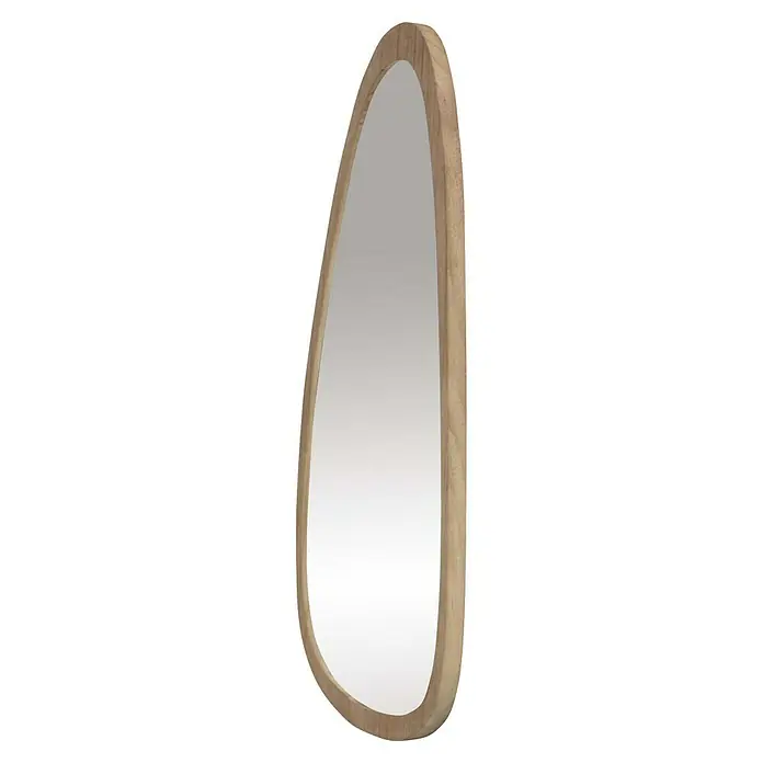 Espejo de pared Prisma - 58 x 118 cm, Roble - Espejo con marco de madera de forma única e irregular, ideal para decoraciones modernas y mejorar la estética de cualquier habitación.