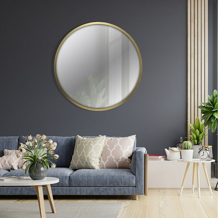 Espejo de pared Circular (Diámetro: 55 cm, Oro betún) | BAUHAUS