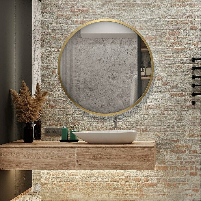 Espejo de pared Circular (Diámetro: 55 cm, Oro betún) | BAUHAUS