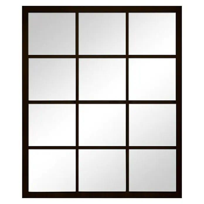 Espejo de pared Siena - 70 x 100 cm, Negro - Ventana con doce cristales cuadrados y marco oscuro.
