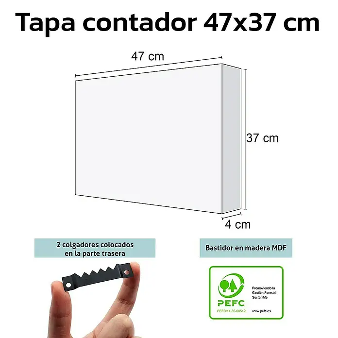 Armario de contadores Mosaico - Mosaico, An x Al: 47 x 37 cm - Imagen de una tapa de contador (47x37 cm) de madera MDF con colgadores traseros y certificación PEFC de gestión forestal sostenible.