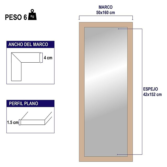 Espejo vertical de pie 248 (50 x 160 cm, Negro, Madera) | BAUHAUS