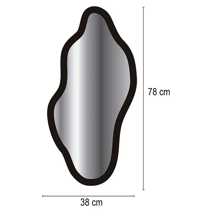 Espejo de pared Onda - 38 x 78 cm, Roble - Imagen de un espejo de forma irregular que mide 78 cm de alto y 38 cm de ancho.