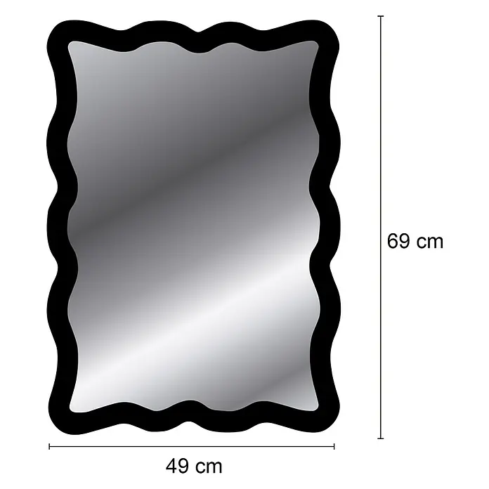 Espejo de pared Cube - 49 x 69 cm, Roble - Espejo de pared negro con borde ondulado y dimensiones de 69 x 49 cm.