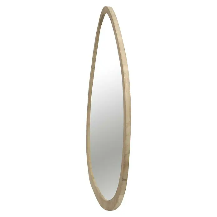 Espejo de pared Esfera - 64 x 89 cm, Roble - Elegante imagen de un espejo con forma de lágrima con un marco de madera clara, ideal para interiores modernos, que añade un toque natural a cualquier habitación.