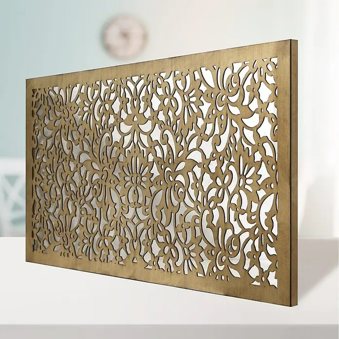 Cabecero de cama Mosaico 154 - An x Al: 145 x 80 cm, Roble - Panel decorativo de madera con un delicado motivo floral que añade un toque elegante a cualquier habitación.