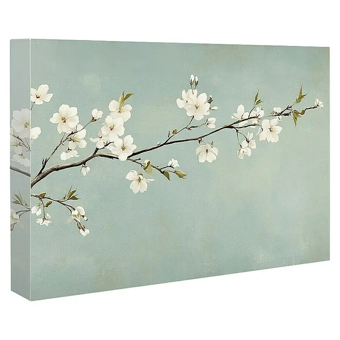 Armario de contadores Flor - Flor, An x Al: 47 x 37 cm - Impresión decorativa en lienzo con delicadas flores blancas sobre un fondo suave en tonos pastel, ideal para crear un ambiente relajante.