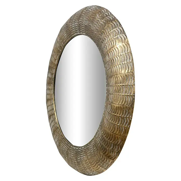 Espejo de pared Egipto - Diámetro: 80 cm, Oro - Elegante espejo ovalado con marco dorado decorativo. Un accesorio elegante para cualquier habitación.