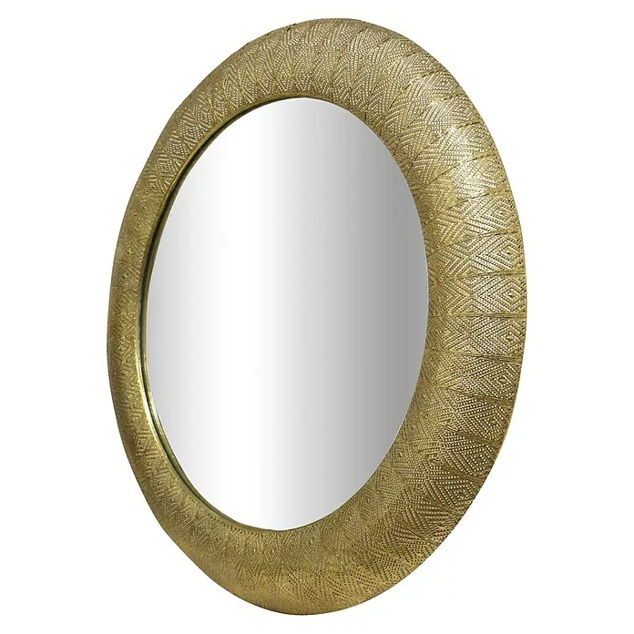 Espejo de pared Jordania - Diámetro: 80 cm, Oro - Espejo ovalado dorado con marco decorativo, que añade un toque de elegancia y estilo a cualquier habitación. Perfecto para salones o dormitorios.