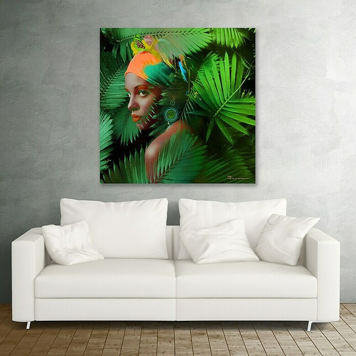 Lienzo Mujer Palmera (Mujer y palmera, An x Al: 80 x 80 cm, 1 pzs.) | BAUHAUS