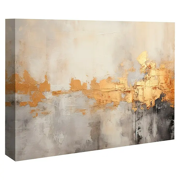Armario de contadores Aureo - Aureo, An x Al: 47 x 37 cm - Pintura abstracta moderna con detalles dorados, que muestra un lienzo texturizado con profundidad. Arte de pared único para un hogar elegante.