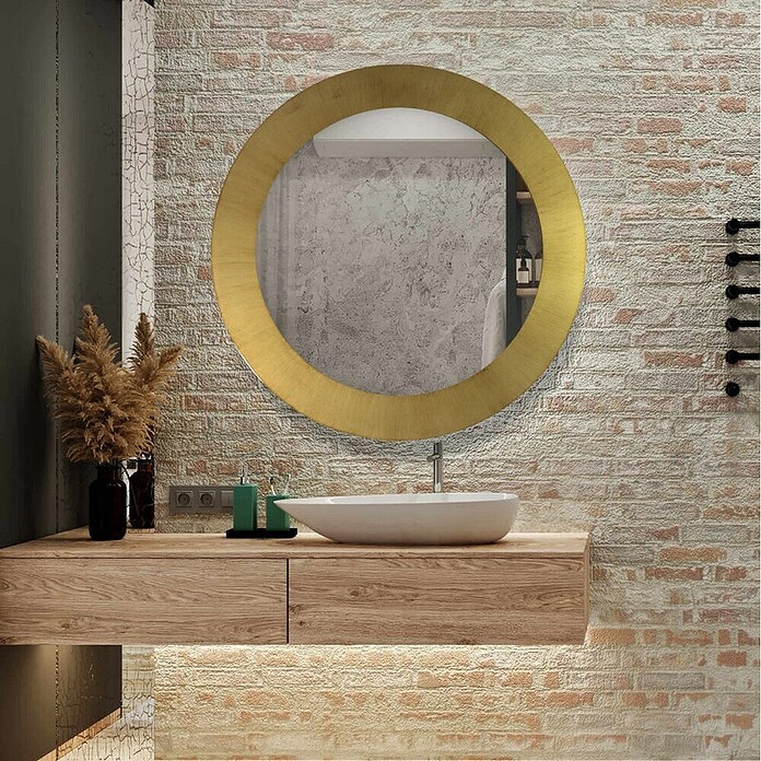 Espejo de pared Circular (Diámetro: 60 cm, Oro betún) | BAUHAUS