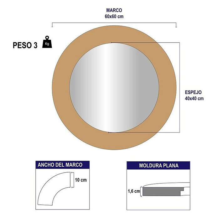 Espejo de pared Circular (Diámetro: 60 cm, Plata betún) | BAUHAUS