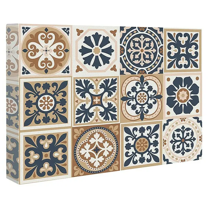 Armario de contadores Mosaico - Mosaico, An x Al: 47 x 37 cm - Arte de pared con adornos florales y geométricos en tonos marrones y azules, aportando un toque elegante y artístico a cualquier estancia.