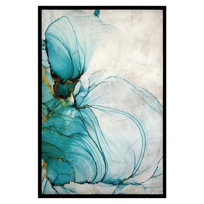 Cuadro 513 - Abstracto 513, An x Al: 42 x 52 cm, 1 pzs. - Obra de arte abstracta con detalles en verde azulado y dorado, una pieza decorativa moderna para cualquier espacio.\n