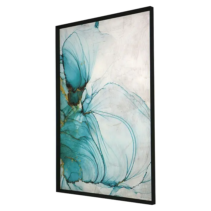 Cuadro 513 - Abstracto 513, An x Al: 42 x 52 cm, 1 pzs. - Primer plano de una obra de arte enmarcada con tinta azul y dorada sobre lienzo, que ofrece una estética moderna y elegante.