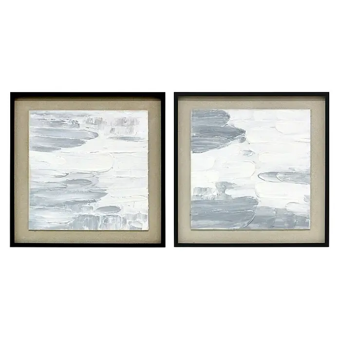 Cuadro set de 2 Abstractos - Abstracto, An x Al: 50 x 50 cm, 2 pzs. - Dos pinturas abstractas enmarcadas con pinceladas grises y blancas, que añaden un toque moderno y artístico al espacio.