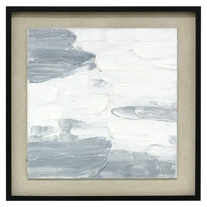Cuadro set de 2 Abstractos - Abstracto, An x Al: 50 x 50 cm, 2 pzs. - Pintura abstracta enmarcada con pinceladas gruesas en tonos de gris y blanco, que muestra un arte mural moderno y texturizado.