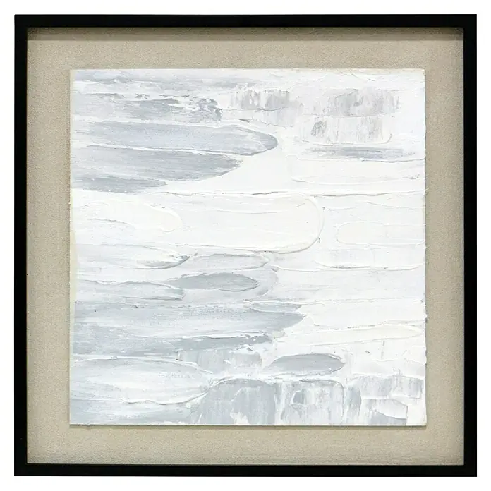 Cuadro set de 2 Abstractos - Abstracto, An x Al: 50 x 50 cm, 2 pzs. - Pintura abstracta enmarcada con pinceladas blancas y grises, que presenta una decoración de pared moderna y elegante.