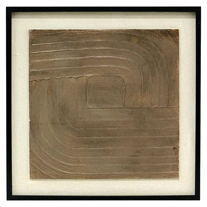 Cuadro set de 2 Abstractos Texturizados - Abstracto texturizado, An x Al: 50 x 50 cm, 2 pzs. - Pintura abstracta enmarcada con líneas marrones y forma cuadrada en el centro, mostrando un diseño sencillo pero artístico.