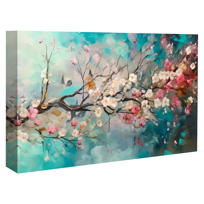 Lienzo Flores 549 - Flores, An x Al: 100 x 70 cm, 1 pzs. - Vista detallada de una obra de arte con flores delicadas en una impresión sobre lienzo, proporcionando un ambiente tranquilo y artístico.