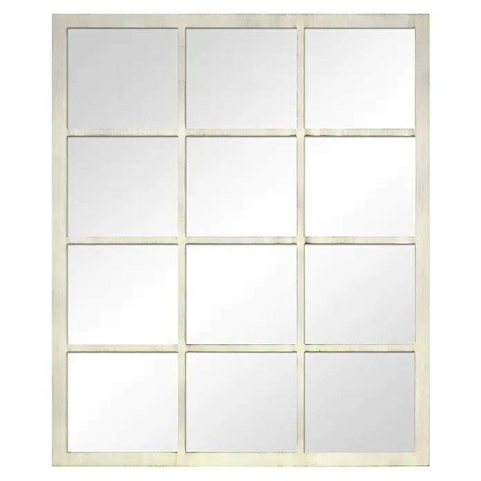 Espejo de pared Siena - 80 x 120 cm, Blanco betún - Espejo cuadrado con marco de madera color crema y nueve espejos rectangulares.