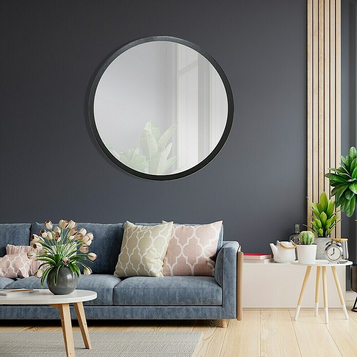 Espejo de pared Circular (Diámetro: 70 cm, Negro) | BAUHAUS