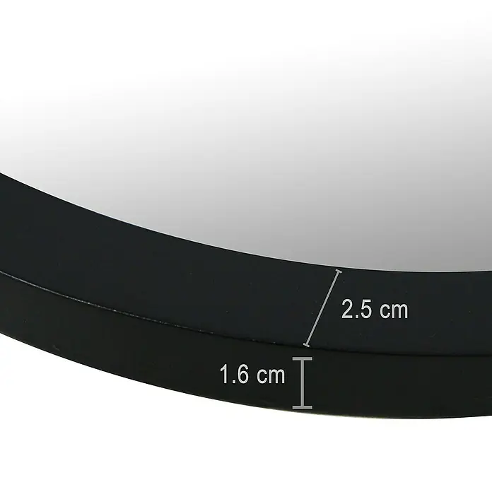 Espejo de pared Circular - Diámetro: 70 cm, Negro - Detalle de un espejo de pared redondo con marco negro y medidas indicadas.
