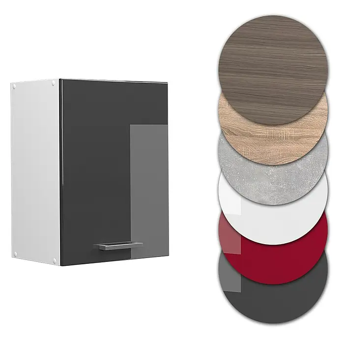 Vicco Schrankküche R-Line Anthrazit Hochglanz - Anthrazit Hochglanz, Hängeschrank 45 cm