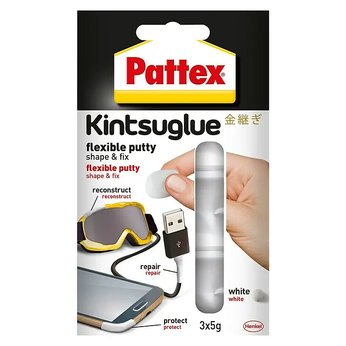 Pattex Knetmasse Kintsuglue - Weiß, 5 g - Die Pattex Kintsuglue flexible Kittmasse zum Formen, Reparieren, Rekonstruieren und Schützen in der 3x5g Packung.