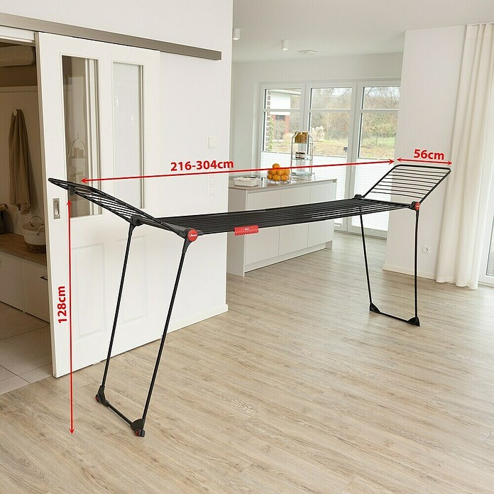 Vileda Tendedero con alas Infinity Flex extensible (Longitud cuerda de tender: 30 m, L x An x Al: 304 x 56 x 128 cm, Negro) | BAUHAUS