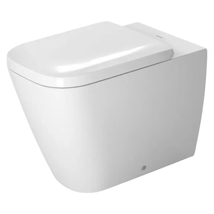 Duravit Happy D.2 Stand-WC - Mit Spülrand, Ohne Spezialglasur, Spülform: Tief, WC Abgang: Waagerecht, Weiß - Ein modernes, wandhängendes WC in Weiß mit einem schlichten, rechteckigen Design, das jedem Badezimmer einen Hauch von Eleganz verleiht.