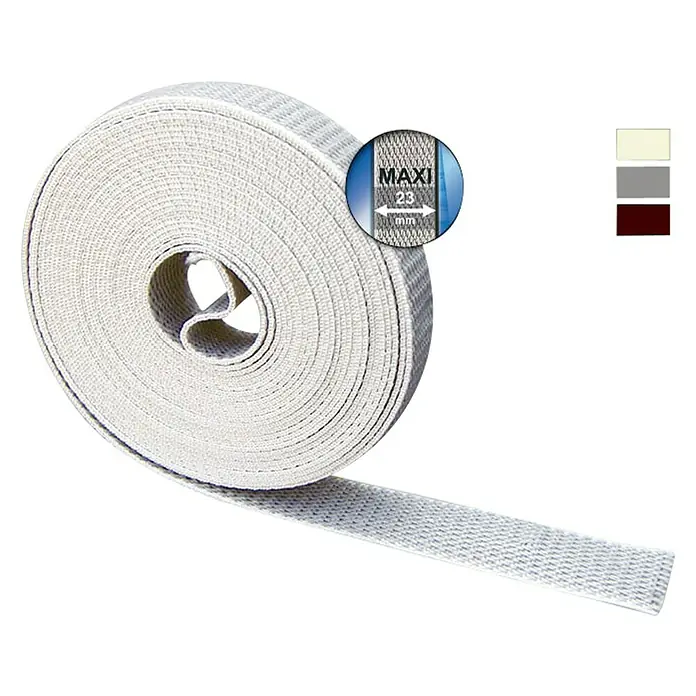 Schellenberg Cinta para persiana - Beige, Largo: 12 m, Anchura de la correa: 23 mm - Un rollo de cinta tejida MAXI de 23 mm de ancho en blanco, ideal para diversos proyectos de costura y manualidades.