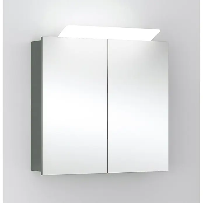 Camargue Orion LED-Spiegelschrank - B x H: 73 x 68 cm, Mit Beleuchtung, Anthrazit - Ein grauer Spiegelschrank mit doppelter Tür und integrierter Beleuchtung, ideal für jedes Badezimmer.