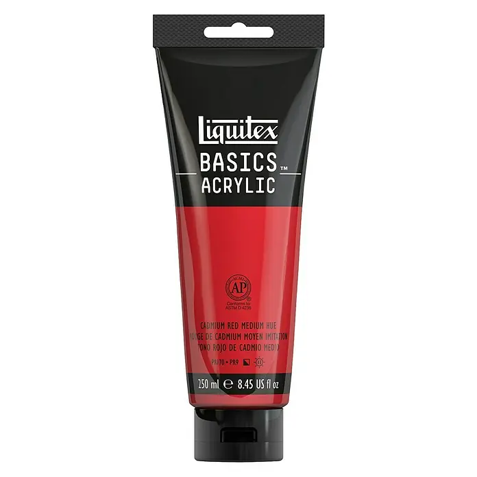 Liquitex Basics Acrylfarbe - Kadmiumrot mittel, 250 ml - Tube Liquitex Basics Acrylfarbe in Cadmiumrot Medium Hue, ideal für Künstler und Studenten.