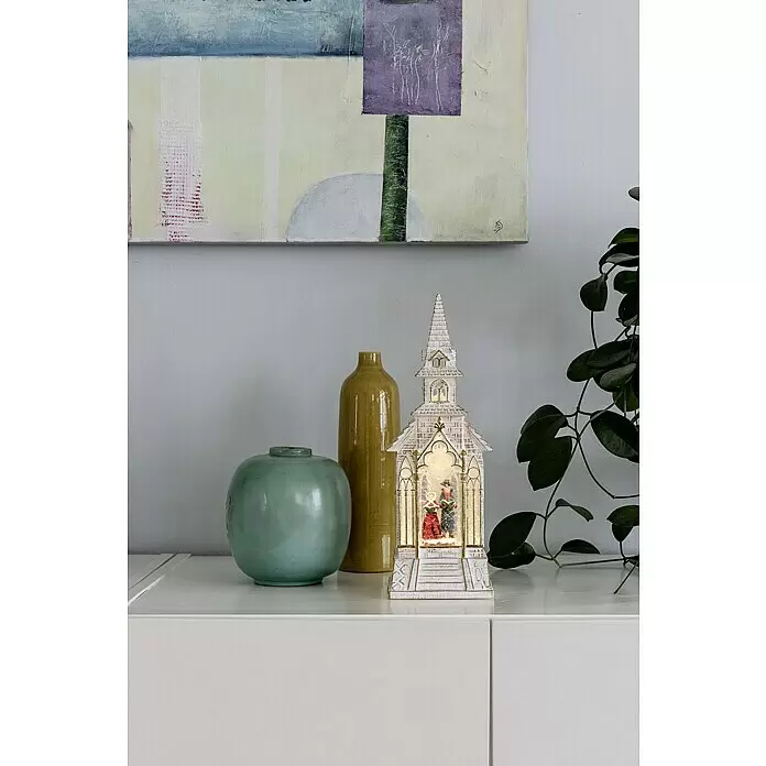 Konstsmide LED-Szenerie Kirche - L x B x H: 11,5 x 11,5 x 33 cm, Weiß, Batteriebetrieben, LED - Stimmungsaufnahme