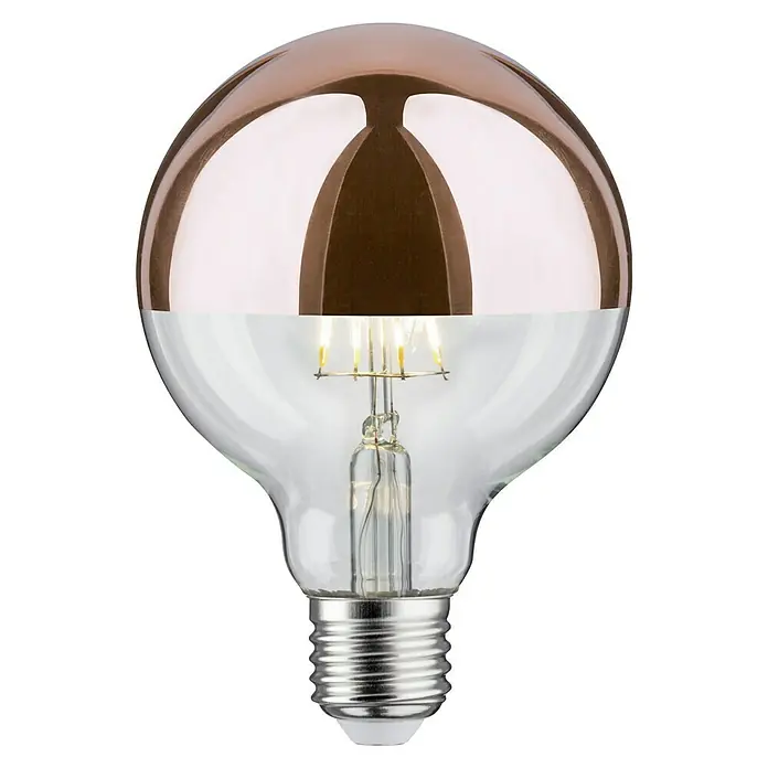 Paulmann LED-Lampe Vintage Globe-Form E27 - E27, Nicht Dimmbar, Warmweiß, 600 lm, 6,5 W, Farbe: Klar, Glänzend - Nahaufnahme einer dekorativen Globuslampe mit einer verspiegelten Oberseite, die eine elegante Lichtlösung für Innenräume darstellt.