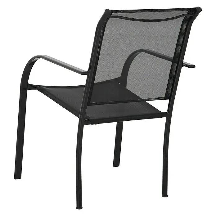Sunfun Silla de jardín Lea - 66 x 56 x 86 cm, Negro, Acero/Textiline, Apilable - Silla de exterior negra con asiento y respaldo de malla sobre estructura metálica. Ideal para relajarse en el patio o jardín. Asiento resistente y cómodo.