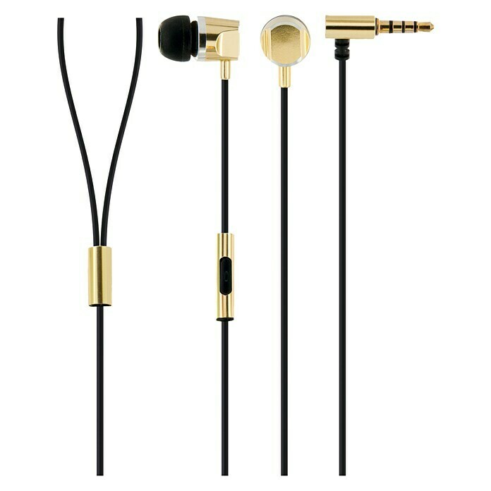 Schwaiger In Ear Kopfhörer KH410Klinkenstecker 3,5 mm, Schwarz/Gold, 1,5 m Front View