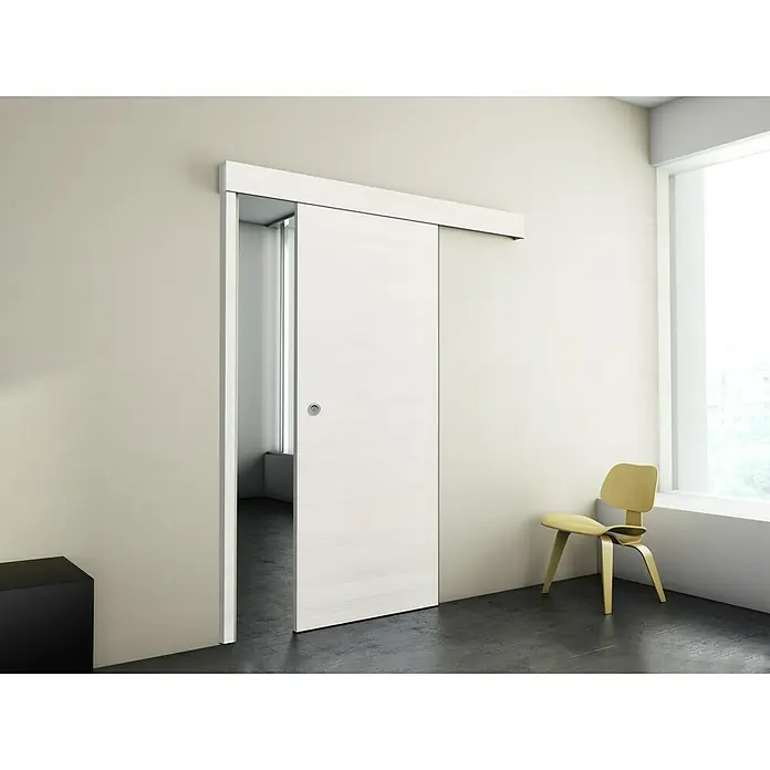 Solid Elements Embellecedor exterior Fresno Eslovenia - 2.000 x 100 mm, Blanco - Elegante puerta corredera blanca, que combina funcionalidad y diseño moderno, perfecta para interiores elegantes.