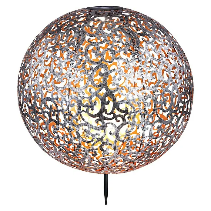 BAUHAUS Solar-Dekoleuchte Antik - LED, Silber, Ø x H: 40 x 50 cm - Elegante Solarleuchte in Kugelform mit filigranem Muster. Perfekt für Garten und Terrasse, sorgt für stimmungsvolles Licht.