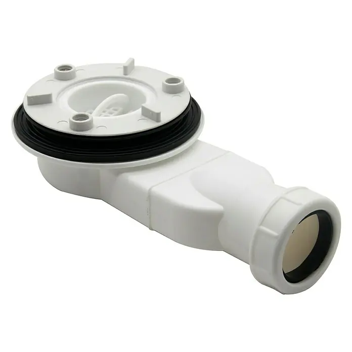 Válvula sifónica para ducha Kaolak - Diámetro salida: 40 mm, Blanco - Desagüe de ducha con cuerpo blanco y junta negra, ideal para instalaciones de baño y fontanería.